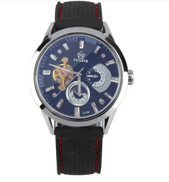 Multi Dial Rubber Strap Automatic Mechanical Wrist Watch Casual Simple Business 2