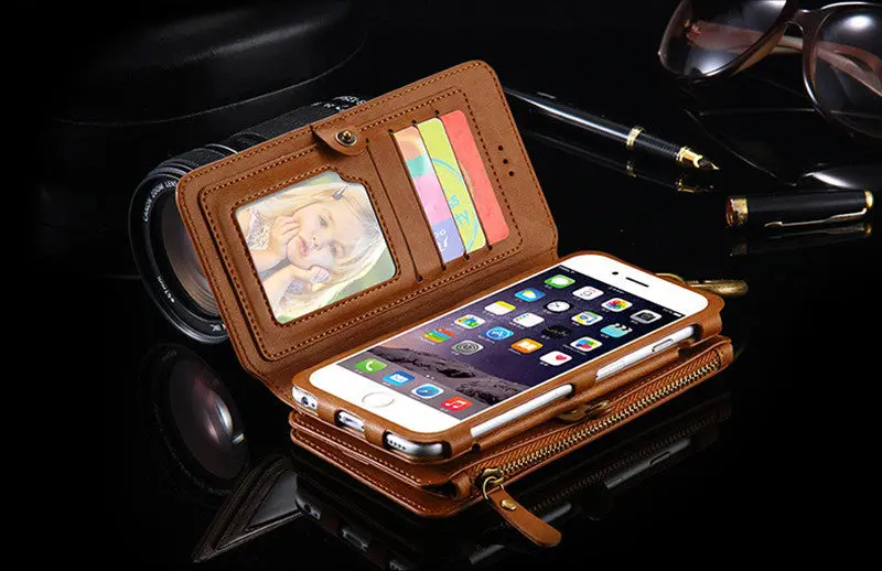 Multi-Function Removable Leather Wallet For Iphone 6 6S 7 Plus Covers Magnetic Flip Card Case Cover For Iphone Cases 5