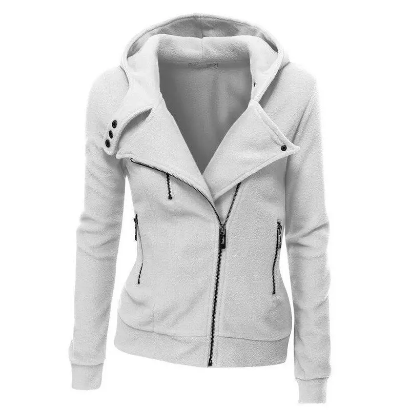 Multicolor Lady Sweatshirts Zipper V-Neck Long Sleeves Hoodies Casual Solid Pocket Hooded Tops M0610 1