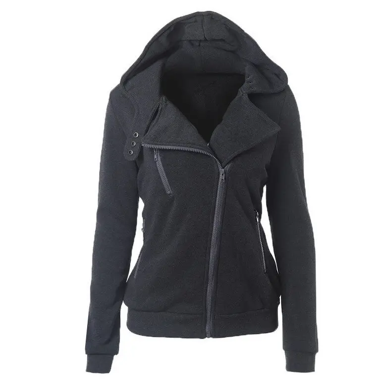 Multicolor Lady Sweatshirts Zipper V-Neck Long Sleeves Hoodies Casual Solid Pocket Hooded Tops M0610 10