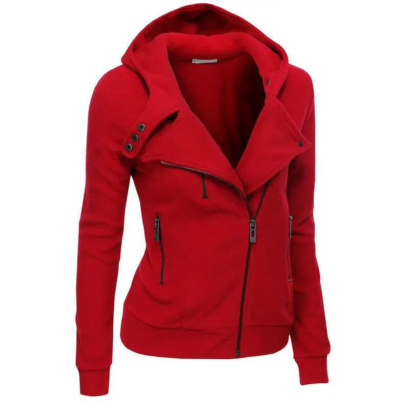 Multicolor Lady Sweatshirts Zipper V-Neck Long Sleeves Hoodies Casual Solid Pocket Hooded Tops M0610 13