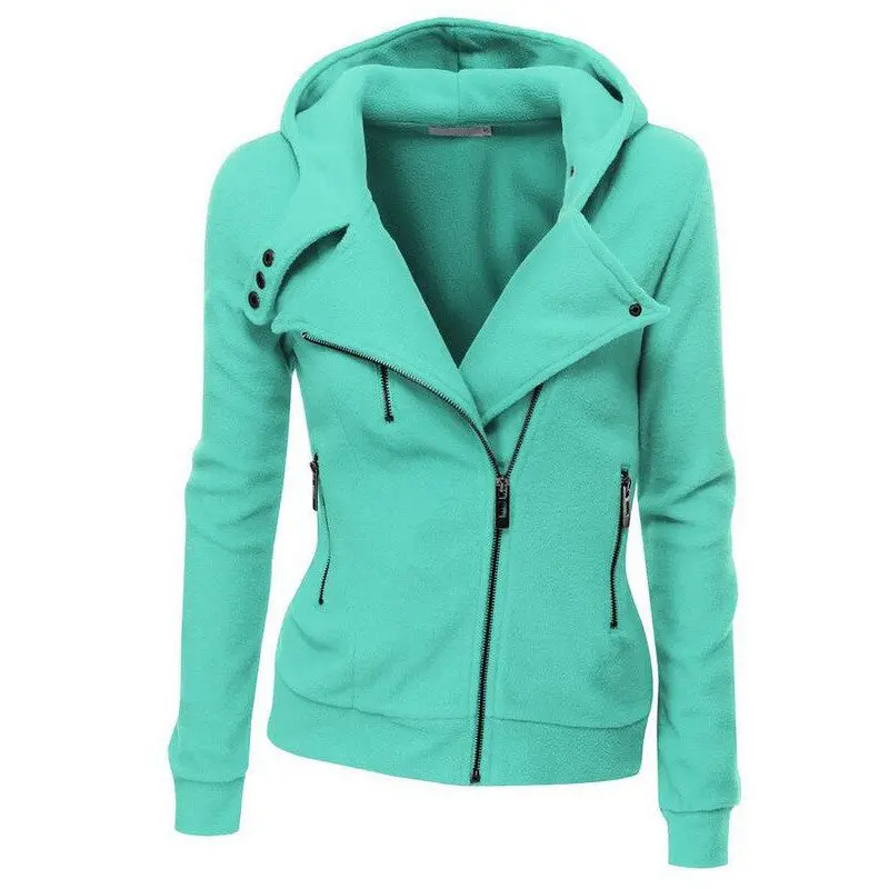 Multicolor Lady Sweatshirts Zipper V-Neck Long Sleeves Hoodies Casual Solid Pocket Hooded Tops M0610 13