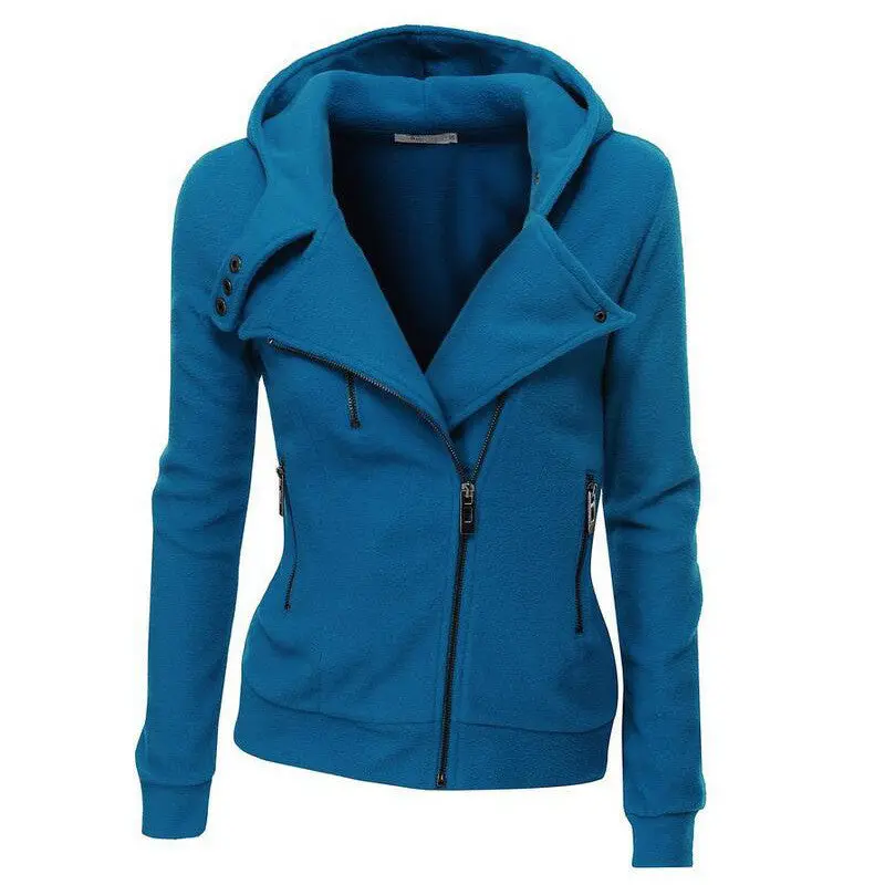 Multicolor Lady Sweatshirts Zipper V-Neck Long Sleeves Hoodies Casual Solid Pocket Hooded Tops M0610 14