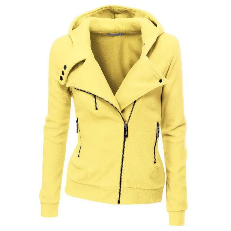 Multicolor Lady Sweatshirts Zipper V-Neck Long Sleeves Hoodies Casual Solid Pocket Hooded Tops M0610 7
