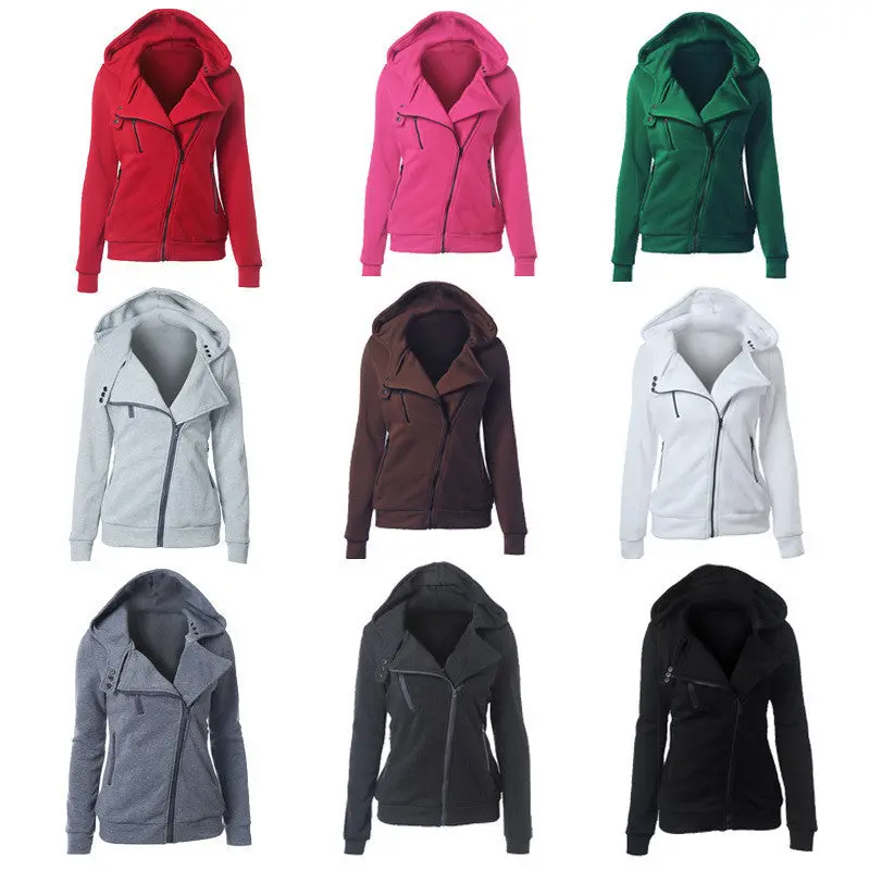 Multicolor Lady Sweatshirts Zipper V-Neck Long Sleeves Hoodies Casual Solid Pocket Hooded Tops M0610 9