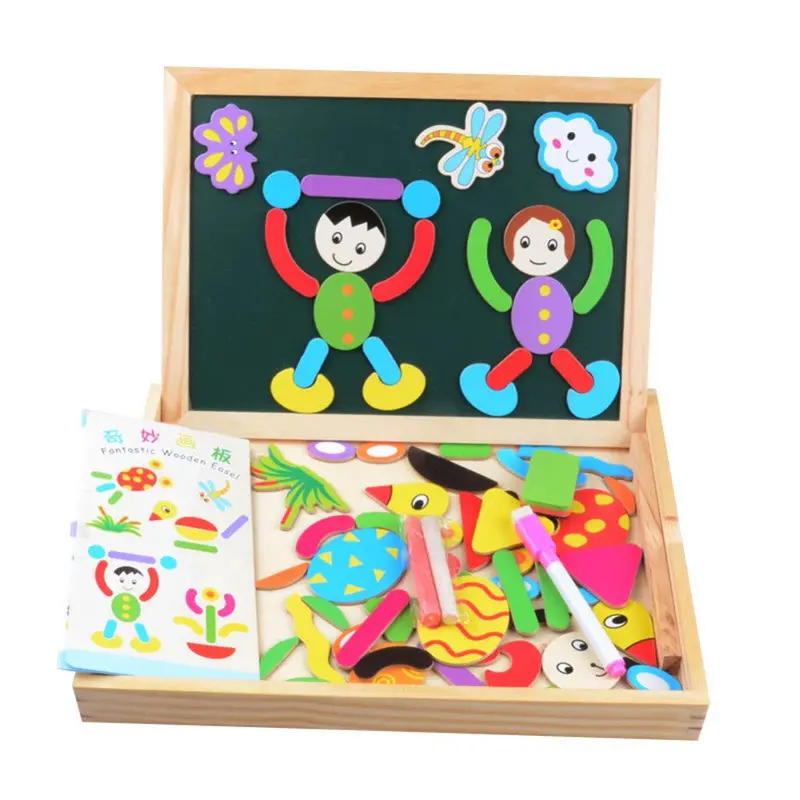 Multifunctional Children Animal Figure Statue Puzzle Wooden Magnetic Drawing Board Fantastic Easel Toys Wooden Drawing Board 1