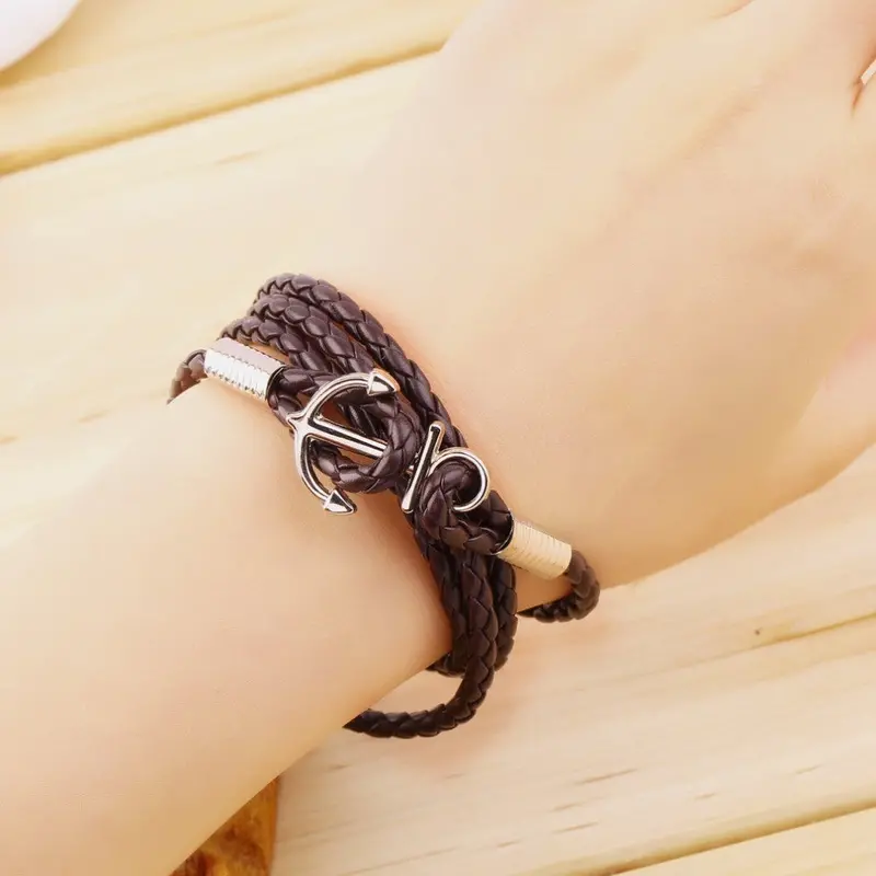 Multilayer Genuine Leather Handmade Cuff Wristband Anchor Bracelet 1