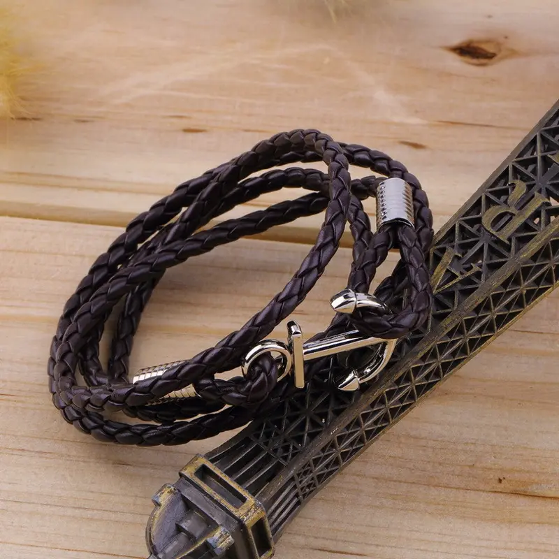 Multilayer Genuine Leather Handmade Cuff Wristband Anchor Bracelet 2