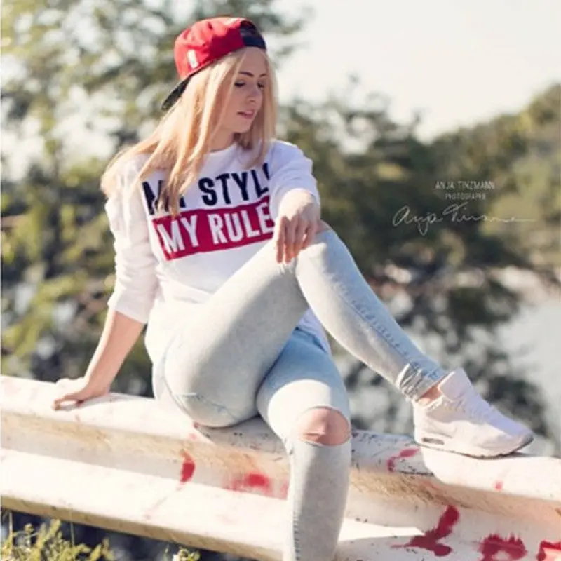 My Style My Rules Letter Print Mid-Length T-Shirt Women White Cotton Women's T-Shirt O Neck Loose Tee Shirts 1