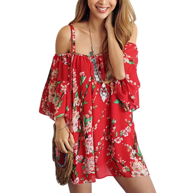 National Flavor Women Dress Sexy Off Shoulder Strap Vestidos Beach Casual Mini Floral Party Dress Vestido De Festa Dress 1