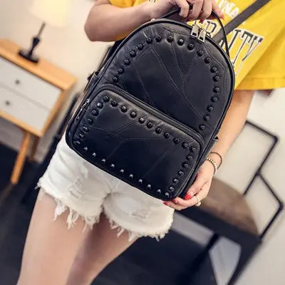 National Rivet Leather Embroidery Ethnic Backpack Women Embroidered Travel Bags Schoolbag Backpacks Mochila 1