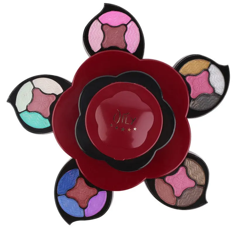 Natural Cosmatic Make Up Rose Flower Kit Color Palette Face Blusher Eyeshadow Creme Powder Beauty Set With Mirror Brush Red 1