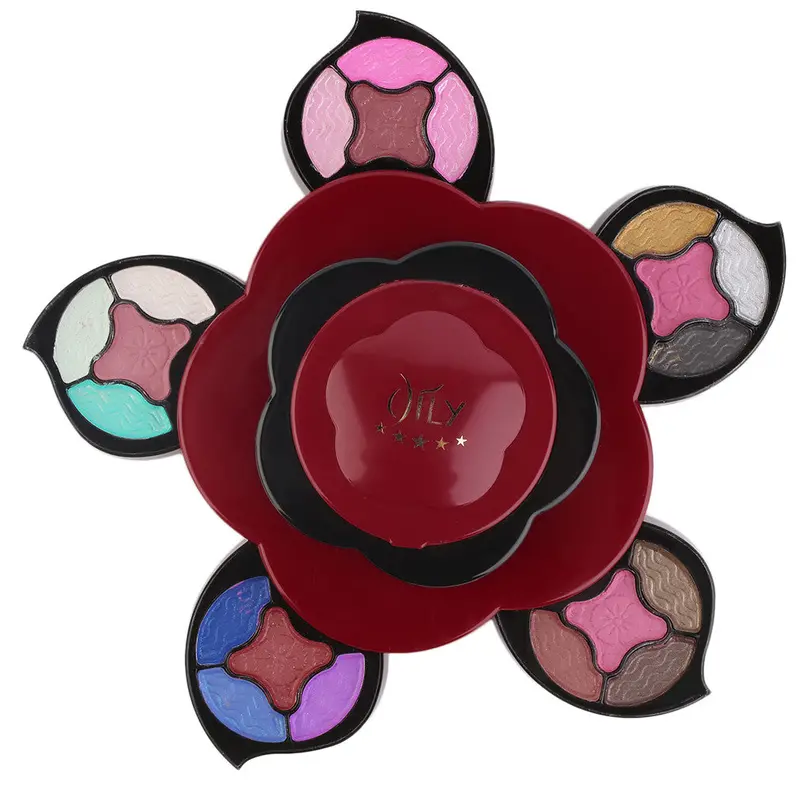 Natural Cosmatic Make Up Rose Flower Kit Color Palette Face Blusher Eyeshadow Creme Powder Beauty Set With Mirror Brush Red 2
