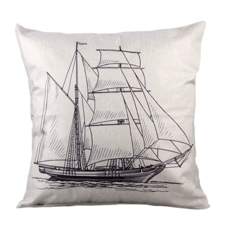Nautical Cotton Linen Pillow Cover- Antique Boat Cushion Cover-Throw Pillow Cover 84739 1