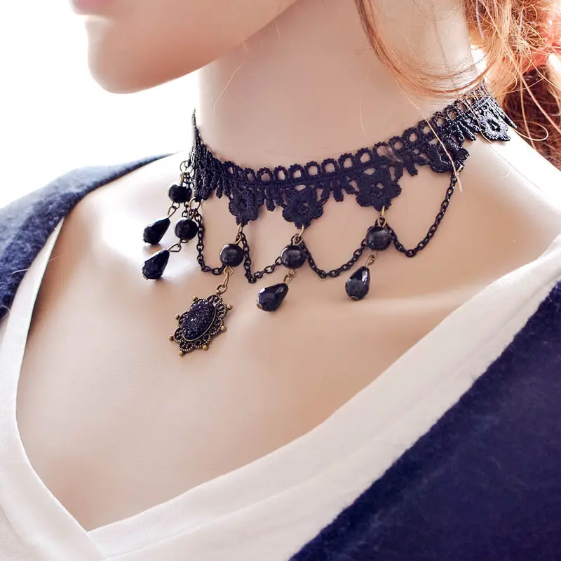 Necklace Choker Girl Handmade Gothic Retro Vintage Black Lace Collar Chokers Necklaces Charm Jewelry Gift 2