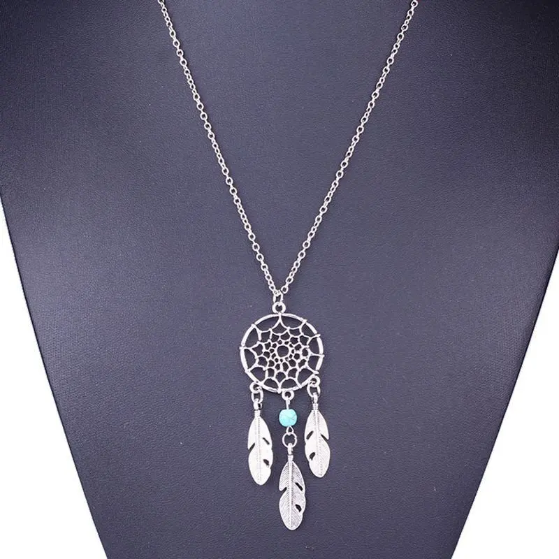 Necklace Jewelry Retro Bohemian Dream Catcher Stone Feather Bead Chain Necklaces Collars Gift For Women Girl 2
