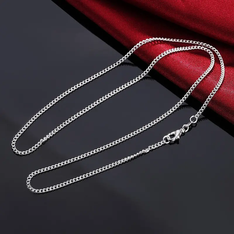 Necklace Women Men 2Mm Plated Silver Necklaces Link Chain Jewelry Gift For Girl 1