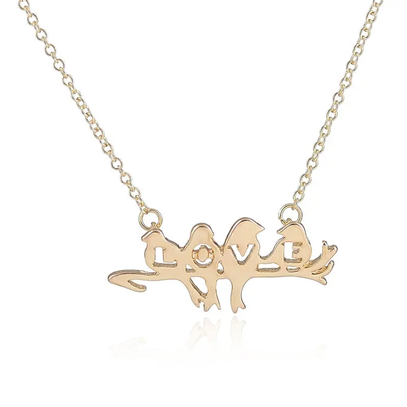 Necklaces Silver Plated Brass Simple Love Birds On The Branch Necklace 10Pcs-N124 1