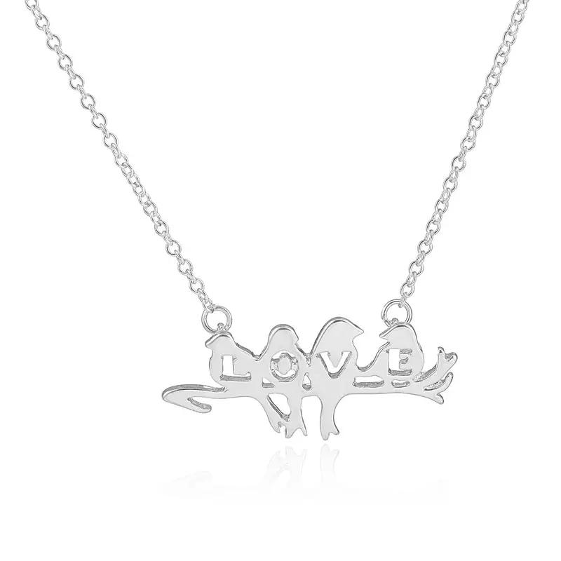 Necklaces Silver Plated Brass Simple Love Birds On The Branch Necklace 10Pcs-N124 2