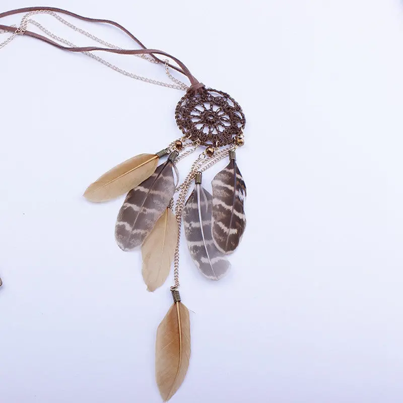 Necklaces Women Dreamcatcher Feather Handwoven Necklaces Long Sweater Charm Chain Jewelry Gift For Girl 2