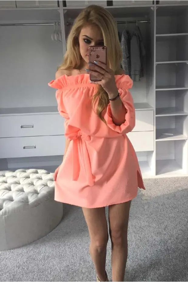 Neon Green Pin-Up Dress – Puff Sleeve Short Dress with Bow Belt & Ruffles