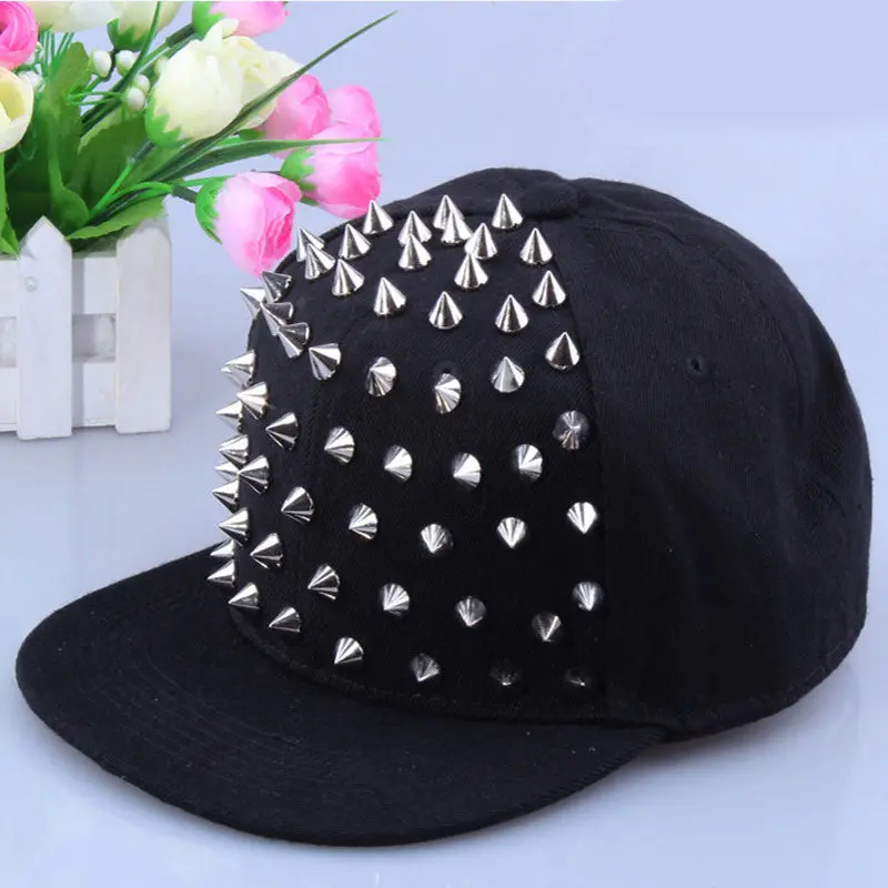 Neutral Adjustable Rivet Punk Hip-Hop Baseball Cap Flat-Brimmed Hat 3