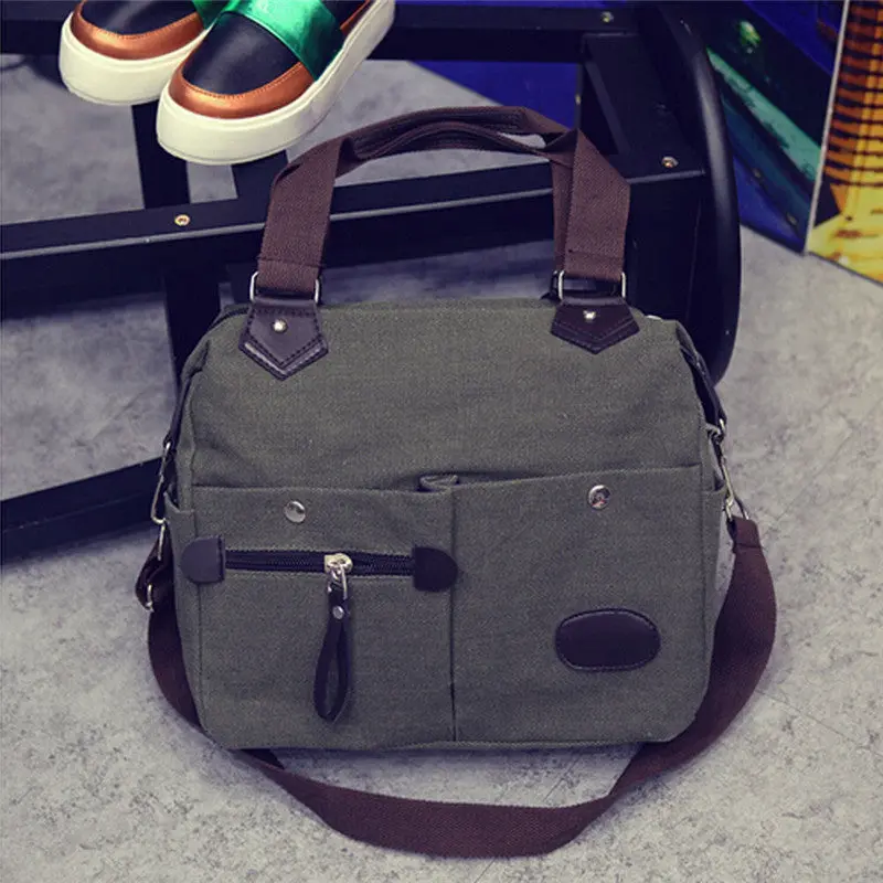 Neutral Vintage Style Solid Canvas Satchel Shoulder Messenger Crossbody Retro Casual School Picnic Travel Large-Capacity Bag 1