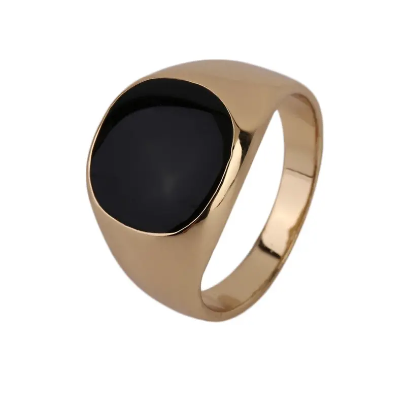 Never Fade Stainless Steel Metal Ring 18K Gold Plated Black Onyx Stone Engaget Wedding Ring 1