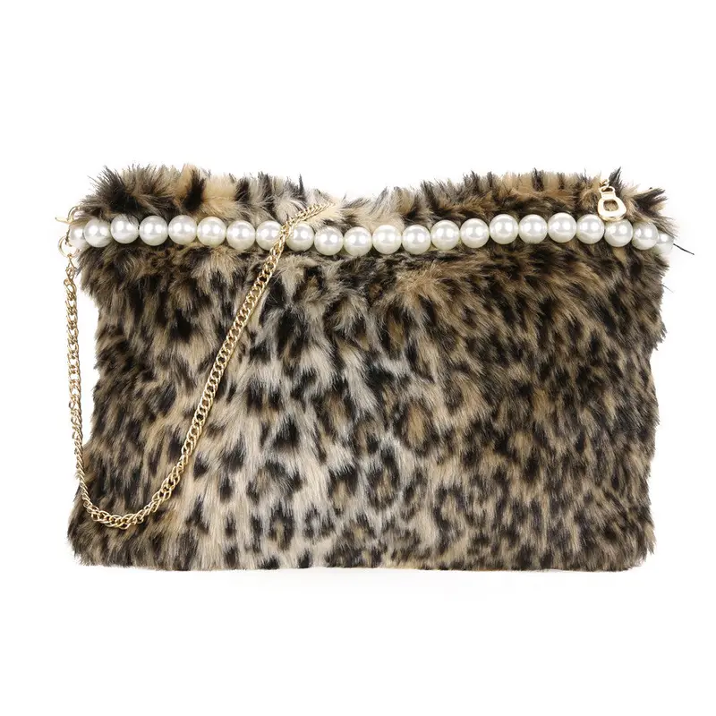 New Artificial Conny Wool Women Bag Handbag Ladies Shoulder Bag Women Messenge Bags Leopard Fur Shoulder Bag Clutch 1