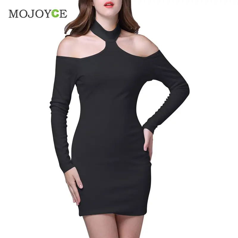 New Bodycon Women Dress Vestido Fashion Tideway Slim Hang Neck Sexy Backless Long Sleeve Dress Vestido De Festa 3