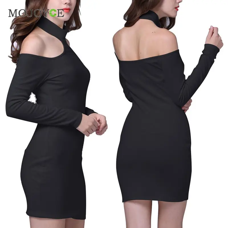 New Bodycon Women Dress Vestido Fashion Tideway Slim Hang Neck Sexy Backless Long Sleeve Dress Vestido De Festa 4