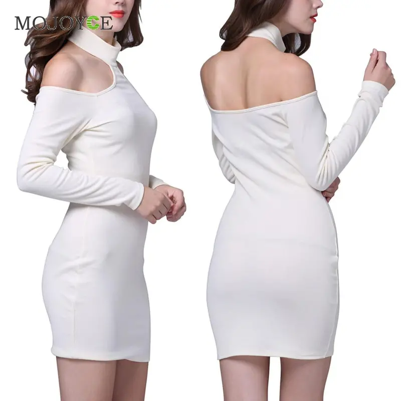New Bodycon Women Dress Vestido Fashion Tideway Slim Hang Neck Sexy Backless Long Sleeve Dress Vestido De Festa 5
