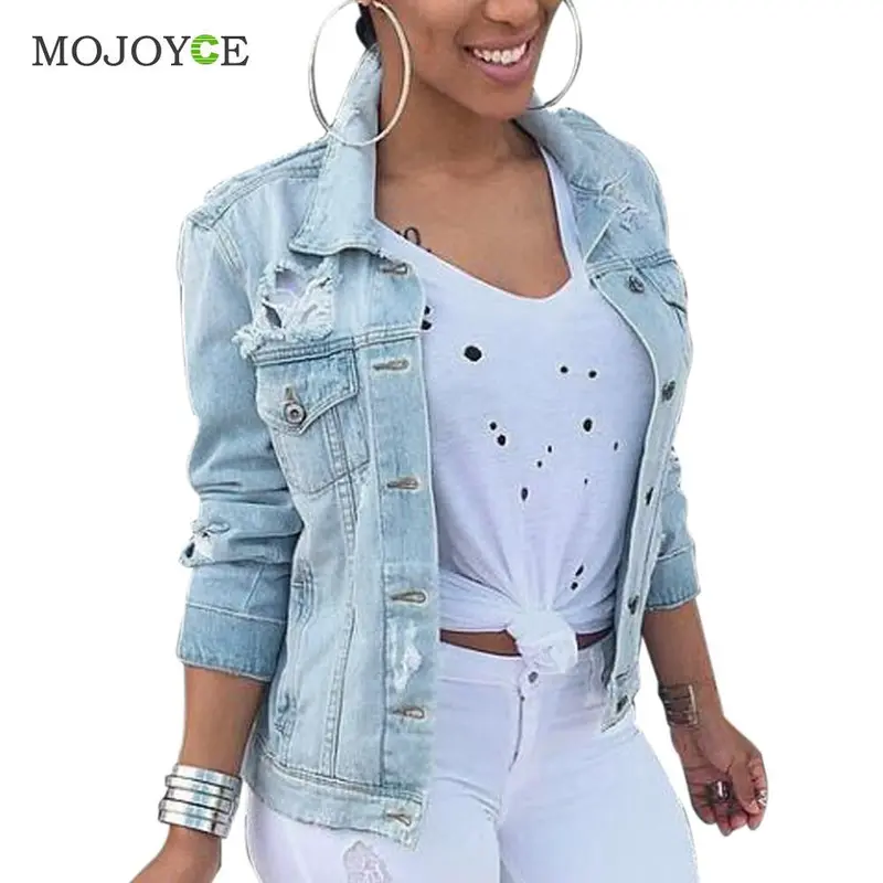 New Boyfriend Style Loose Women Denim Jacket Holes Ripped Oversize Jeans Coat Outwear Plus Size Jeans Jacket Jaqueta Feminina 1