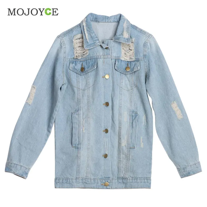 New Boyfriend Style Loose Women Denim Jacket Holes Ripped Oversize Jeans Coat Outwear Plus Size Jeans Jacket Jaqueta Feminina 2