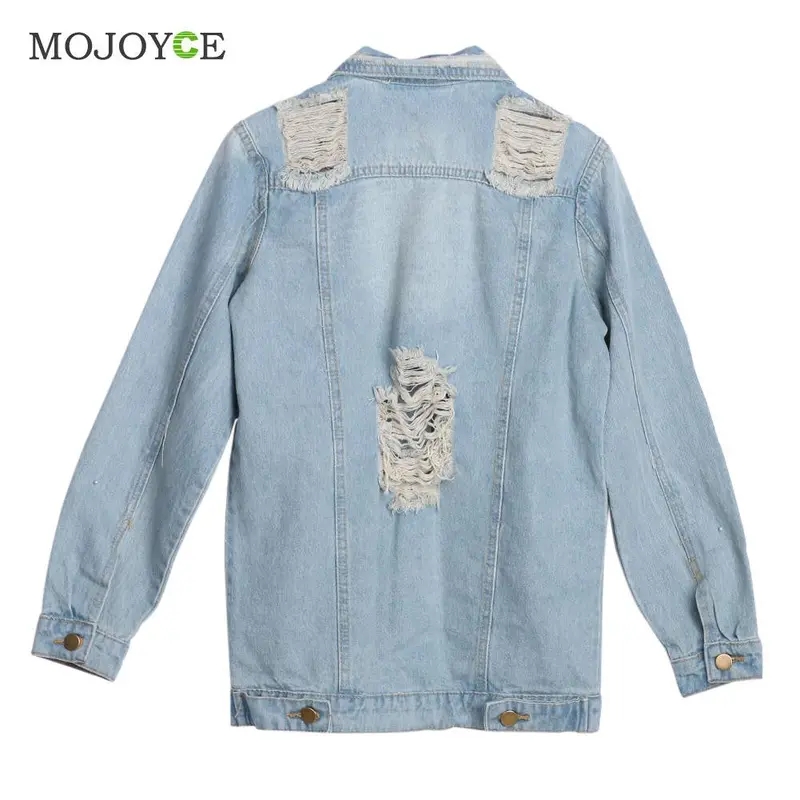 New Boyfriend Style Loose Women Denim Jacket Holes Ripped Oversize Jeans Coat Outwear Plus Size Jeans Jacket Jaqueta Feminina 4