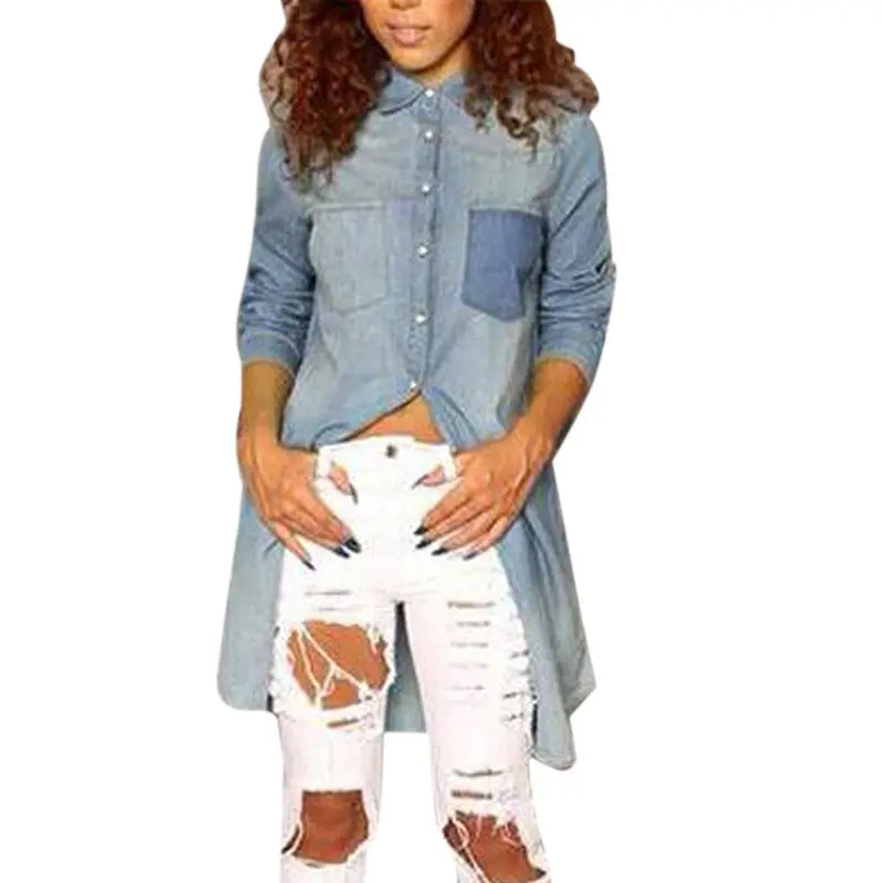 New Casual Long Sleeve Women Blouses Club Button Denim Jean Long Shirt Women Dresses Plus Size Blusas Women Tops 1