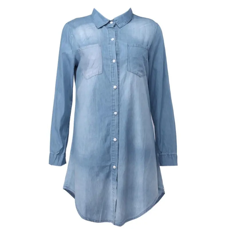 New Casual Long Sleeve Women Blouses Club Button Denim Jean Long Shirt Women Dresses Plus Size Blusas Women Tops 2