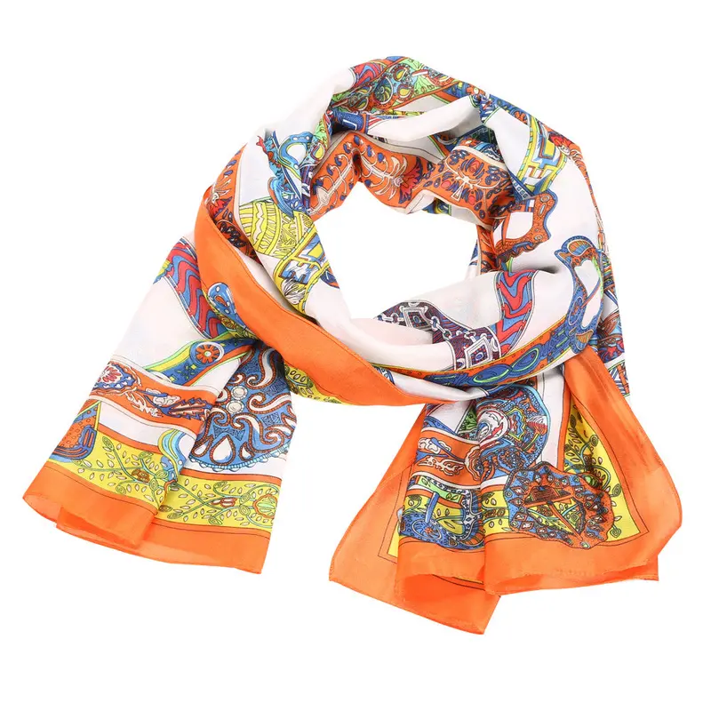 New Casual Rectangle Scarf Bandana Women Silk Scarf Shawl Print Elegant Lady Shawls Scarves 4