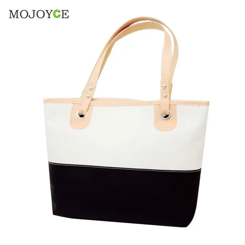 New Casual Women Leather Handbags Color Blocking Women Shoulder Bag Patchwork Big Tote Cluth Women Bag Bucket Handbag 1
