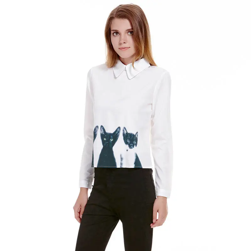 New Cats Print Women Blouses All-Match Female Pullover Shirt Casual Chiffon Blusas Shirt Women Plus Size Camisa Feminina 1