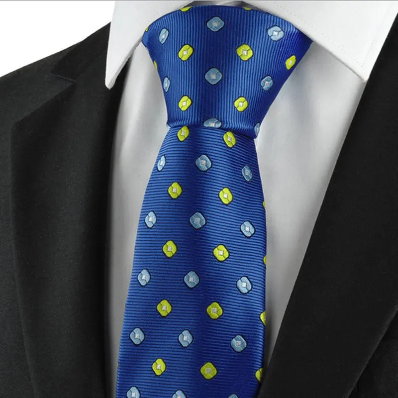 New Classic Checks Blue Jacquard Woven 100% Silk Men's Tie Necktie Men's Clothes Accessary 1
