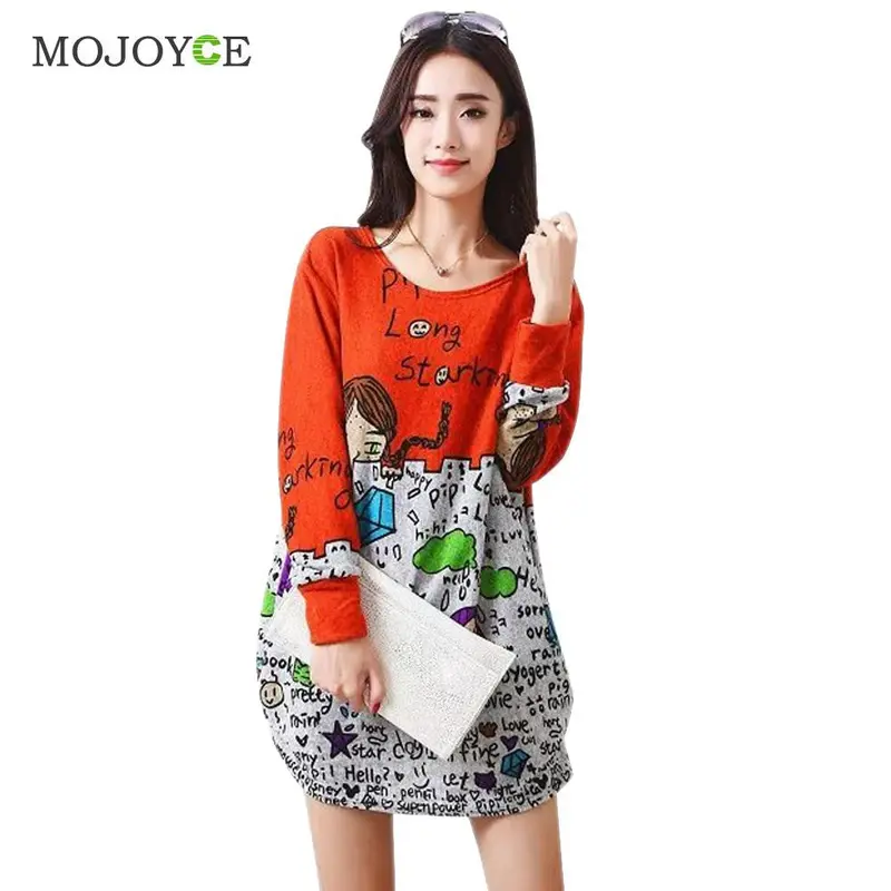 New Colorful Loose Long Tee Shirt Women Tops New Plus Size Long-Sleeved Knitted Cotton T Shirt Women Printing Blusa Top 3