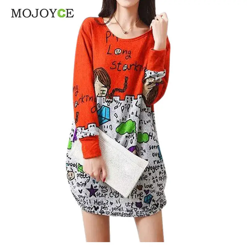 New Colorful Loose Long Tee Shirt Women Tops New Plus Size Long-Sleeved Knitted Cotton T Shirt Women Printing Blusa Top 4