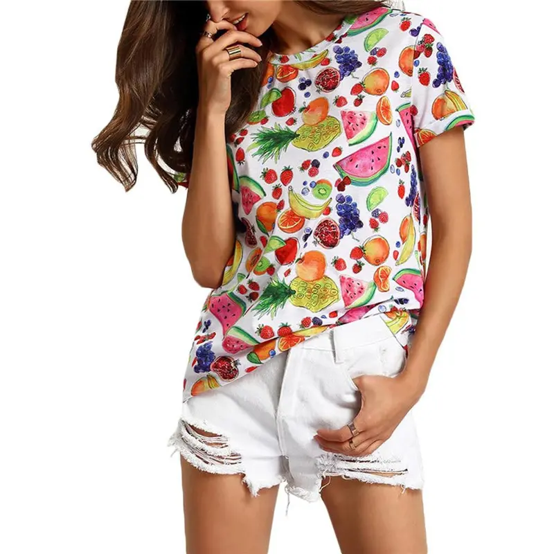 New Crew Neck Fruits Print Tee Shirt Womens Casual Clothing New Fashion Tops Multicolor Short Sleeve T-Shirt 1