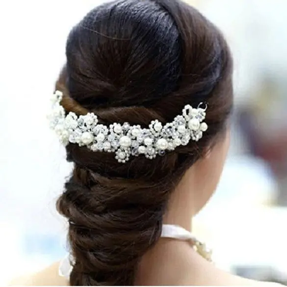 New Crystal Faux Pearl Flower Party Bridal Headband Hair Band Tiara Headwear Fashion Jewelry 1