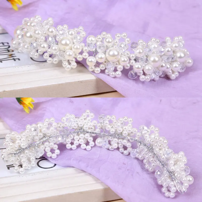 New Crystal Faux Pearl Flower Party Bridal Headband Hair Band Tiara Headwear Fashion Jewelry 2