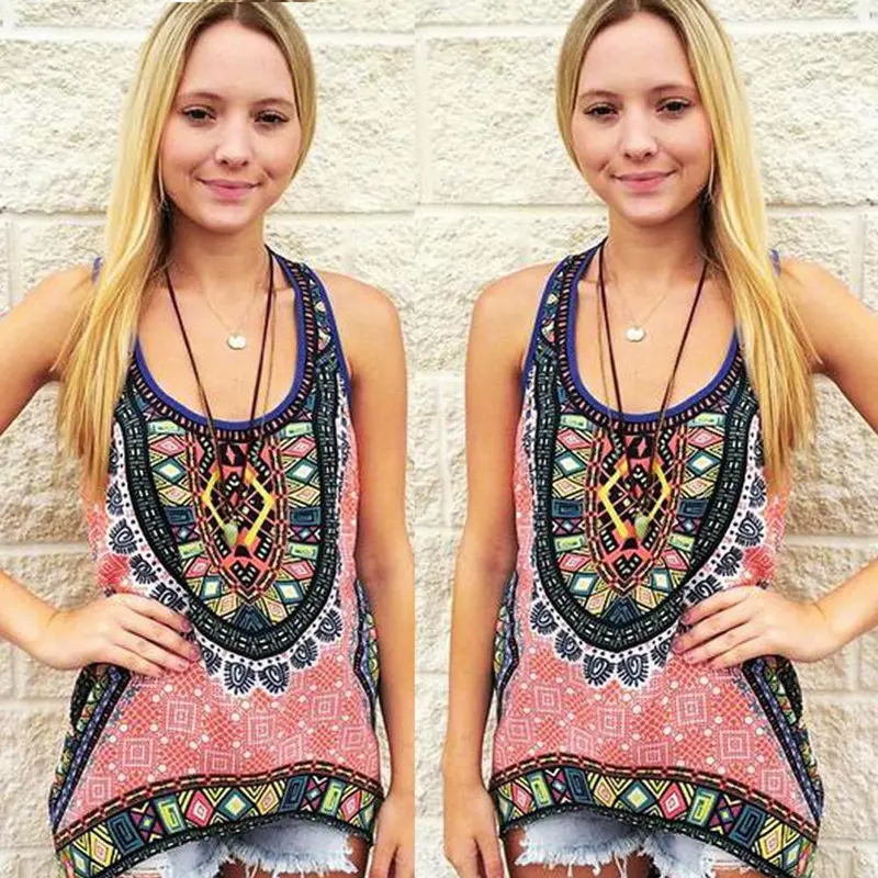 New Fashion Blusas Femininas Women Tank Tops Boho Print Blouses Shirt Sleeveless Crop Tops Casual Women Tops1stl 2