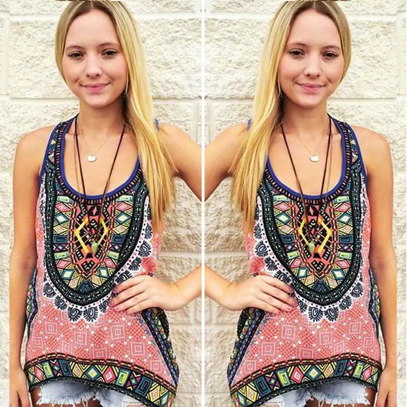 New Fashion Blusas Femininas Women Tank Tops Boho Print Blouses Shirt Sleeveless Crop Tops Casual Women Tops1stl 3