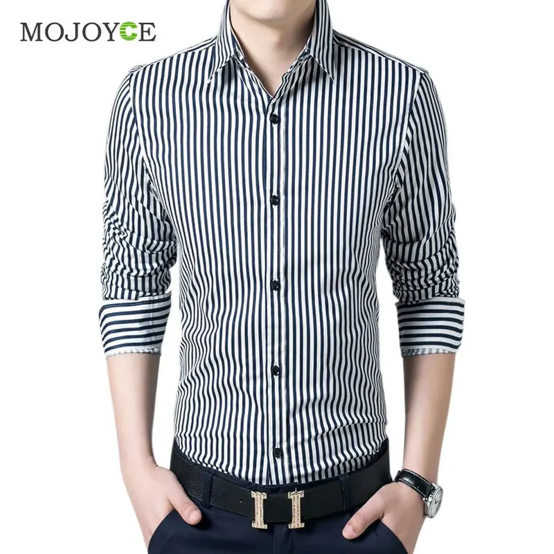 New Fashion Business Dress Shirts Striped Men's Stylish Casual Shirts Slim Fit Long Sleeve Plus Size Work Wear 1