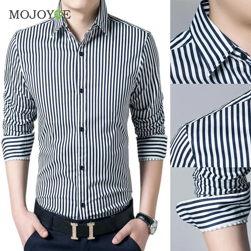 New Fashion Business Dress Shirts Striped Men's Stylish Casual Shirts Slim Fit Long Sleeve Plus Size Work Wear 2